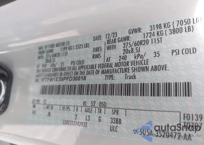 1FTFW1E59PFD30018: 42604833