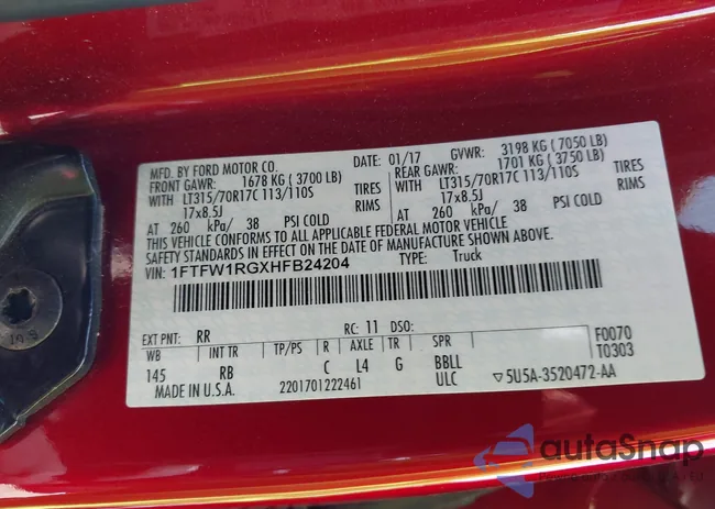 1FTFW1RGXHFB24204: 42604082