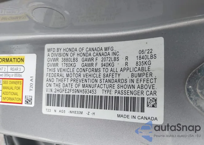 2HGFE2F59NH593453: 42604168