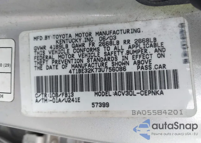 4T1BE32K73U756086: 42604170