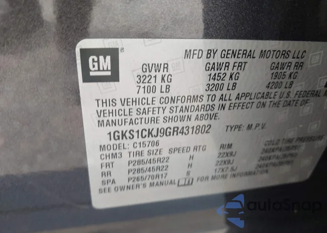 1GKS1CKJ9GR431802: 42604222