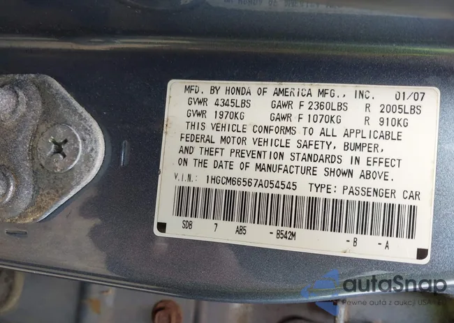 1HGCM66567A054545: 42605421