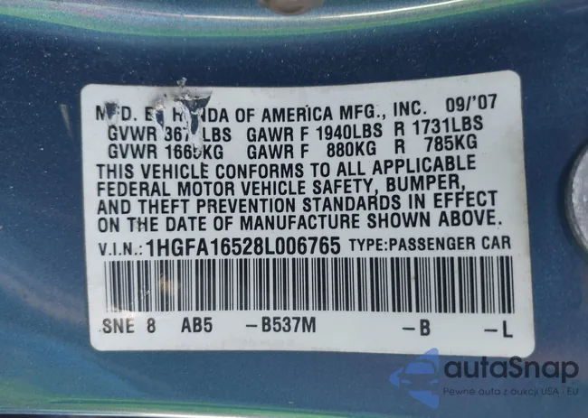 1HGFA16528L006765: 42605471