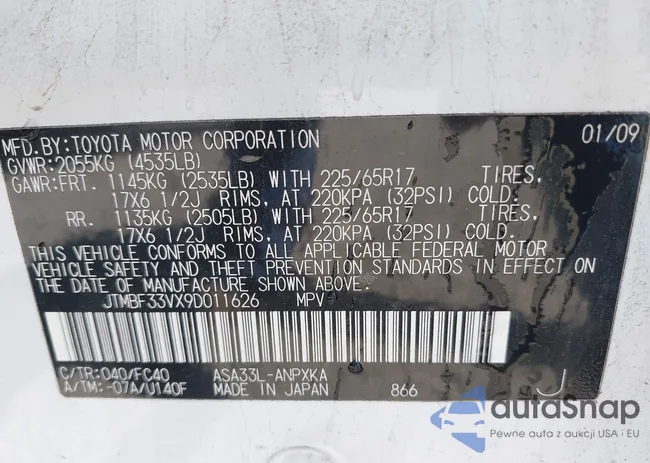 JTMBF33VX9D011626: 42605694