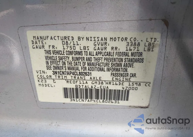 3N1CN7AP4CL802631: 42605712