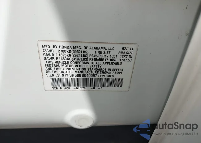 5FNYF3H68BB040097: 42605738