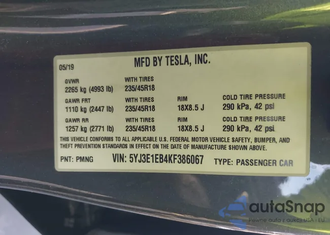 5YJ3E1EB4KF386067: 42606003