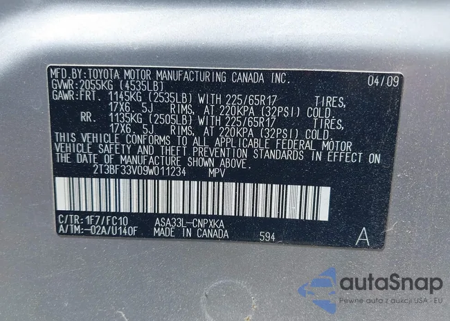 2T3BF33V09W011234: 42605152