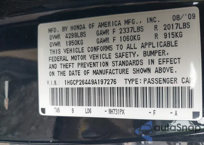 1HGCP26449A197276: 42605243