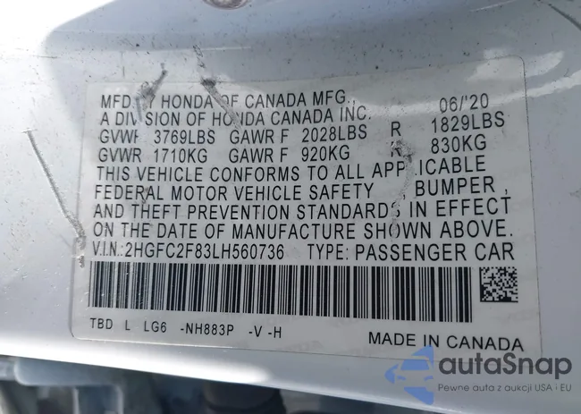 2HGFC2F83LH560736: 42606698