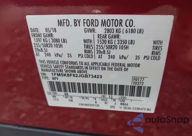 1FM5K8F82JGB73423: 42606779