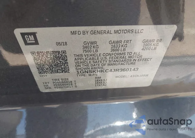 1GNSKHKC4JR360143: 42606797