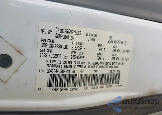 2D4GP44L86R731170: 42606877