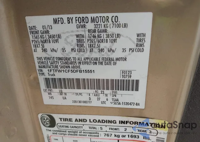 1FTFW1CF5DFB15551: 42606938