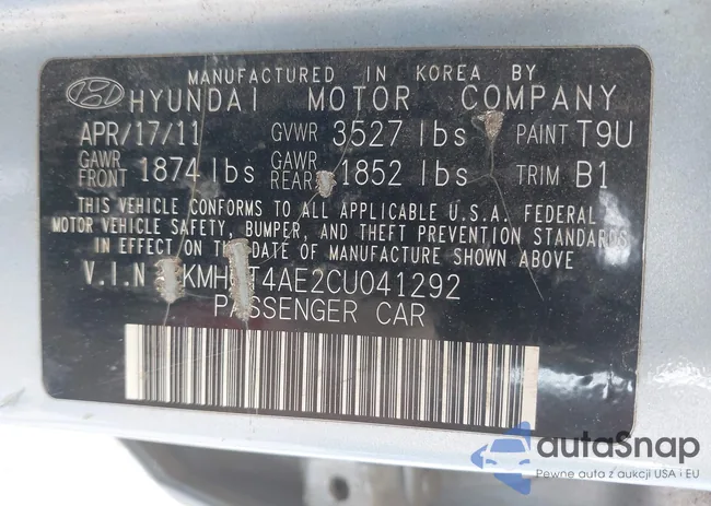 KMHCT4AE2CU041292: 42606230