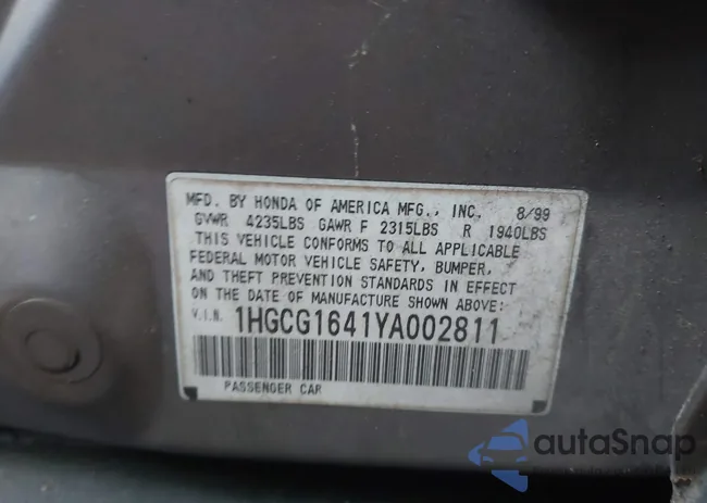 1HGCG1641YA002811: 42606402