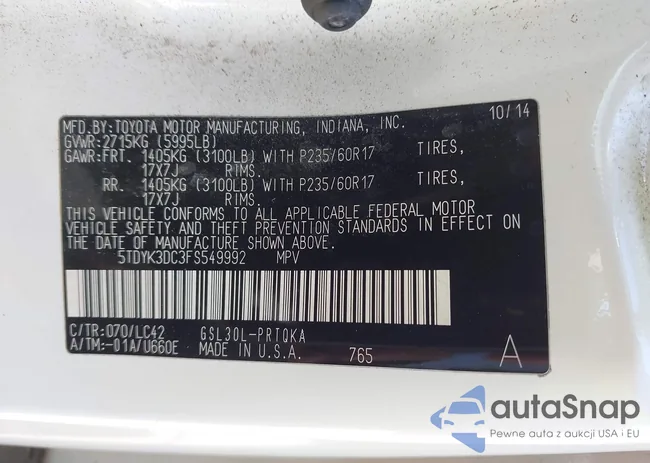 5TDYK3DC3FS549992: 42607623