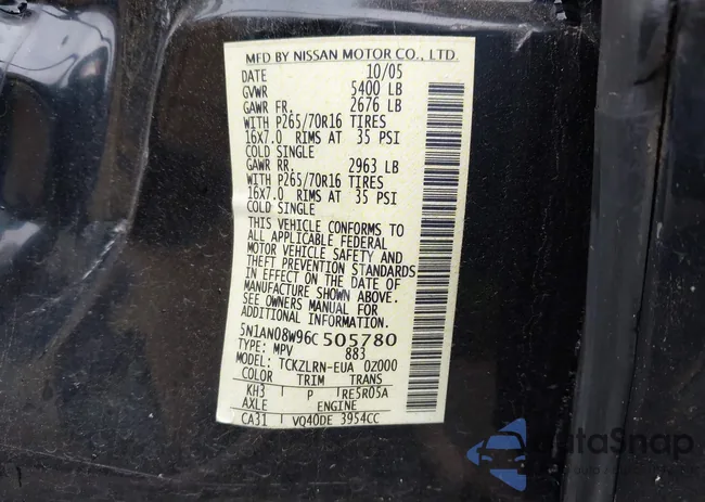 5N1AN08W96C505780: 42607625