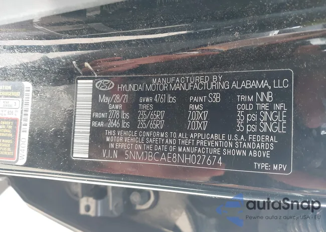 5NMJBCAE8NH027674: 42607681