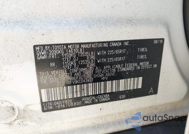 2T3F1RFV9KC043427: 42607884