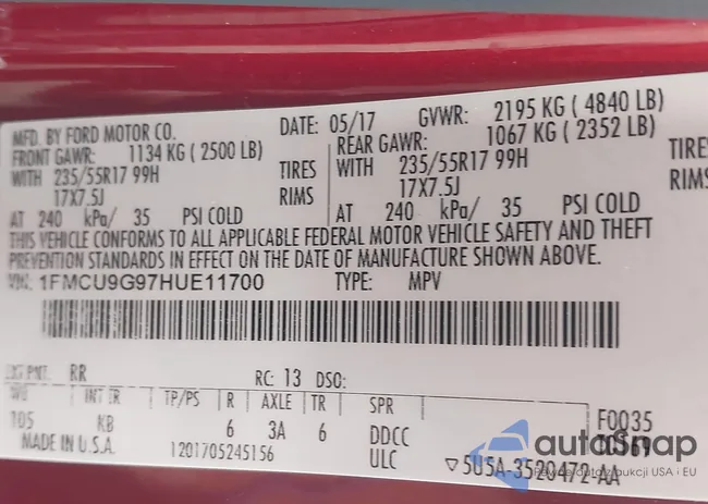 1FMCU9G97HUE11700: 42607925