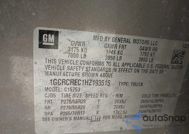 1GCRCREC1HZ193515: 42607080