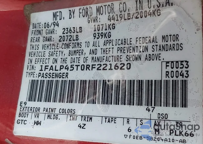 1FALP45T0RF221620: 42607243