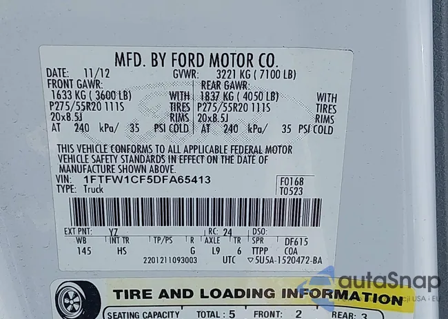 1FTFW1CF5DFA65413: 42608542