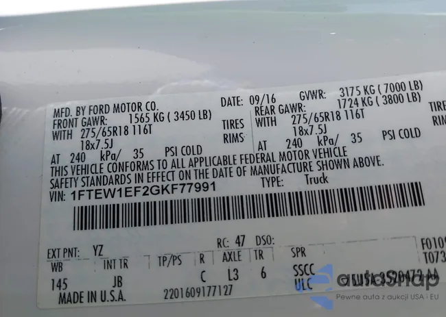 1FTEW1EF2GKF77991: 42608630