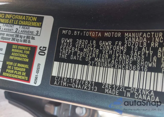 2T1BURHEXHC806916: 42608238