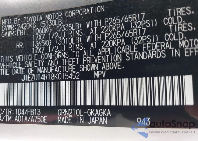 JTEZU14R18K015452: 42609462