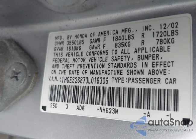 1HGES26873L016306: 42609463