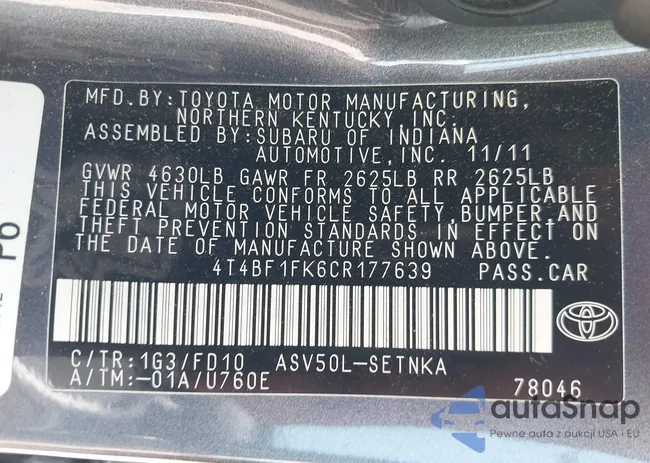 4T4BF1FK6CR177639: 42610696