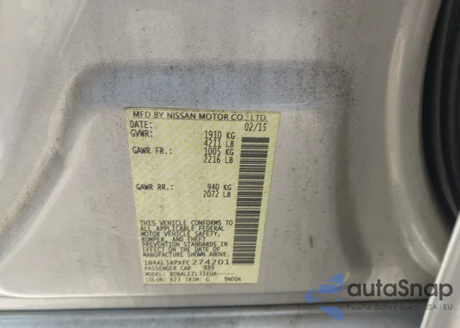 1N4AL3APXFC274201: 42610086