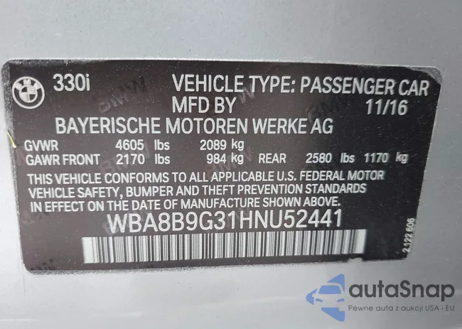 WBA8B9G31HNU52441: 42611581