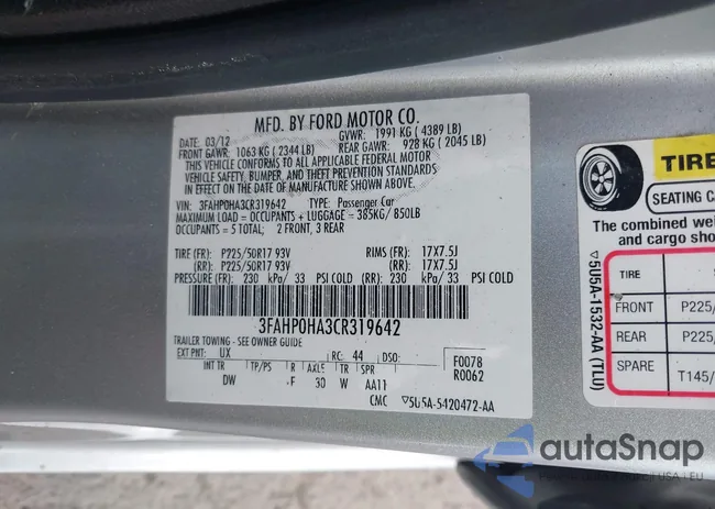 3FAHP0HA3CR319642: 42611933