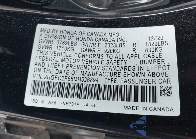 2HGFC2F65MH526894: 42611069