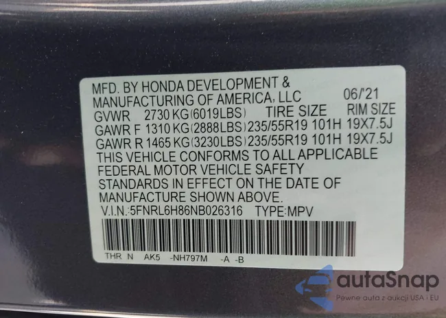 5FNRL6H86NB026316: 42611106