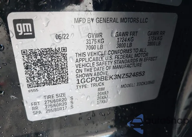 1GCPDBEK3NZ524853: 42611148