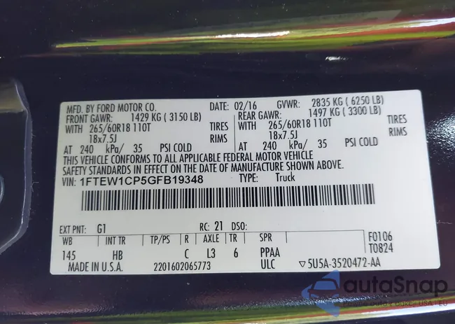 1FTEW1CP5GFB19348: 42611169