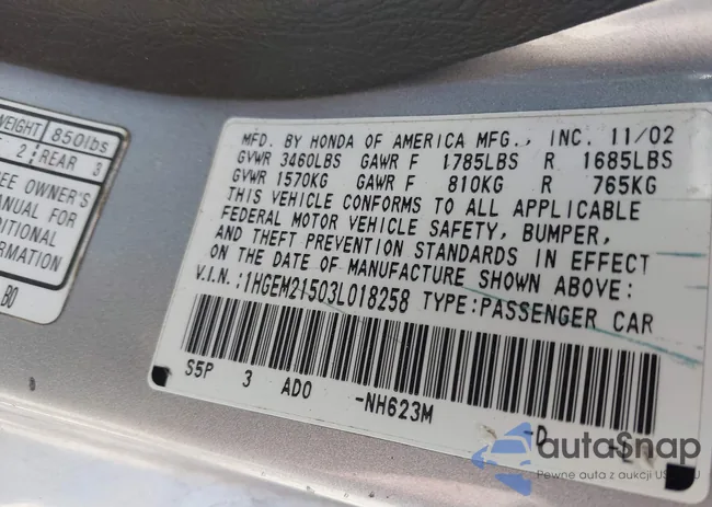 1HGEM21503L018258: 42611339