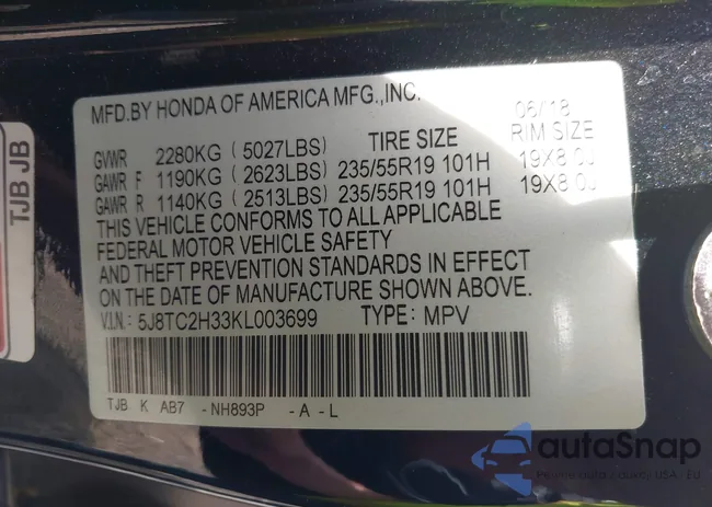 5J8TC2H33KL003699: 42612503