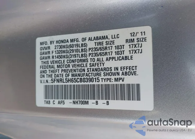 5FNRL5H65CB039015: 42612886