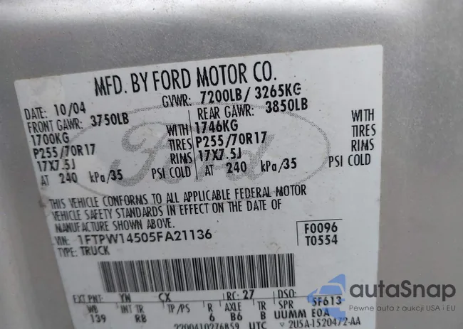 1FTPW14505FA21136: 42612931