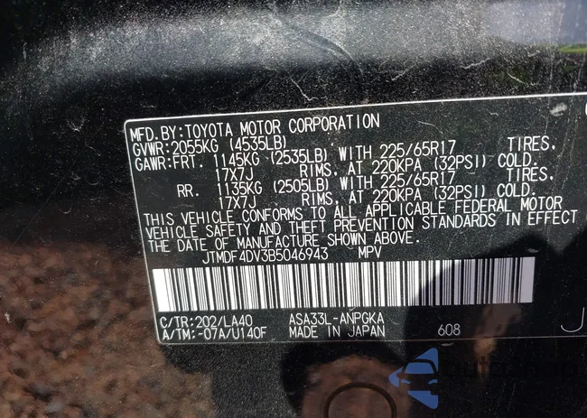 JTMDF4DV3B5046943: 42612944