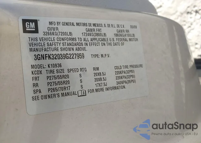 3GNFK32039G227959: 42612043