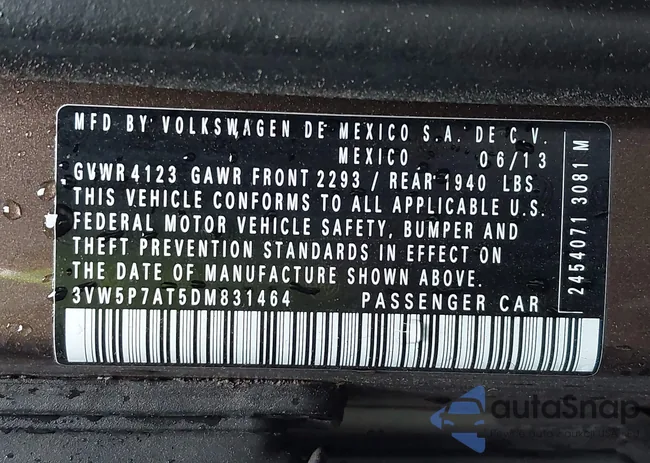 3VW5P7AT5DM831464: 42612222