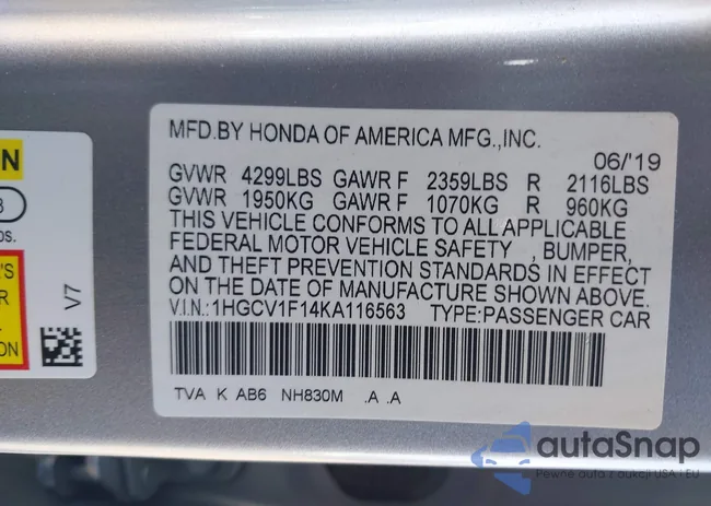 1HGCV1F14KA116563: 42613094