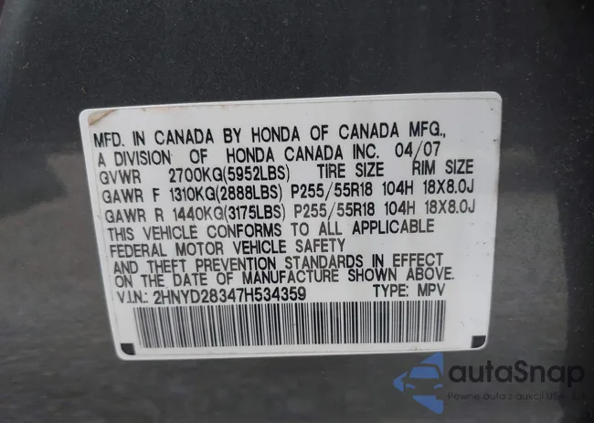 2HNYD28347H534359: 42613206