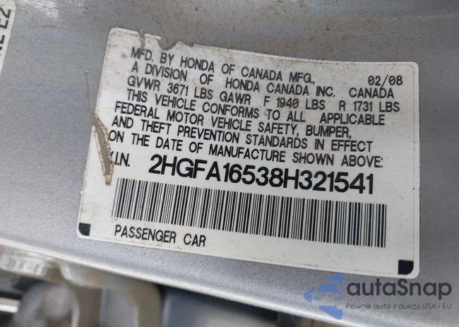 2HGFA16538H321541: 42613236